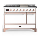 ILVE UM48FQNR3WHP Majestic III 48 inch Dual Fuel Range with 8 Burners and Griddle, Dual Function Burner up to 25,000 BTU (Natural Gas, Solid Door, White, Copper)