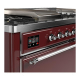 ILVE UM60FSQNR3BUC Majestic III 60 inch Dual Fuel Range with 7 Burners, Griddle and French Top, Dual Function Burner with up to 25,000 BTU (Natural Gas, Solid Door, Burgundy, Chrome)