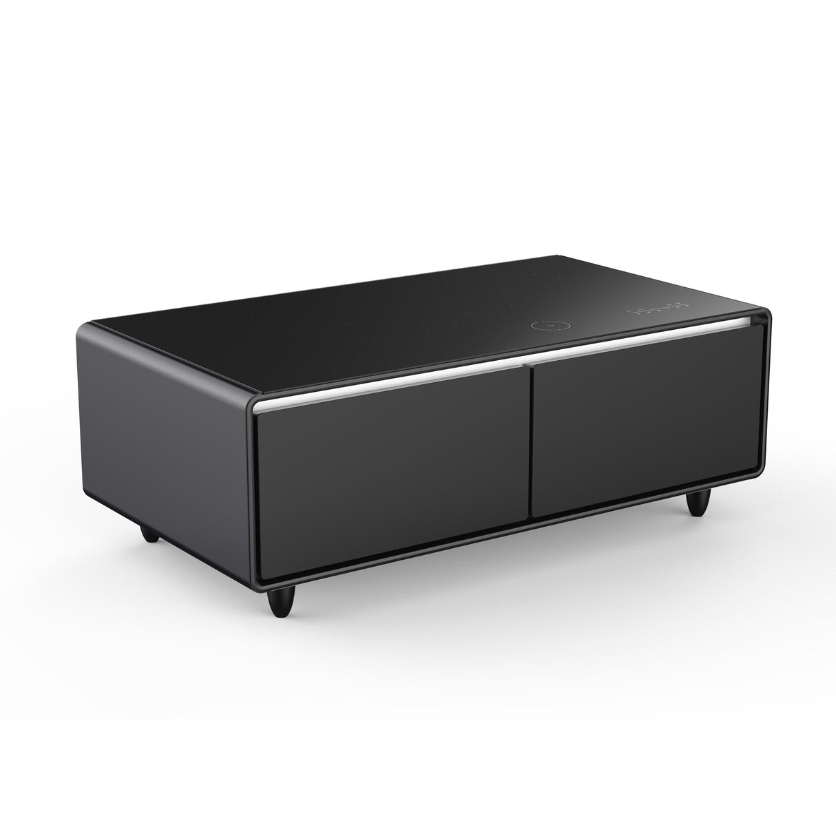 Forno Evoluto Tavolo 51-Inch Black Smart Coffee Table - Dual Refrigerator Drawers, Bluetooth 5.0 Audio, Wireless Charging & RGB Ambient Light