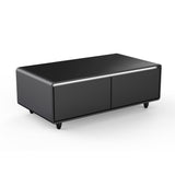 Forno Evoluto Tavolo 51-Inch Black Smart Coffee Table - Dual Refrigerator Drawers, Bluetooth 5.0 Audio, Wireless Charging & RGB Ambient Light