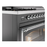 ILVE UN48FSNMPMGC Nostalgie II Noblesse 48 inch Dual Fuel Range (5 Sealed Burners + Griddle + French Top, Natural Gas, Triple Glass Door, Graphite Matte, Chrome)