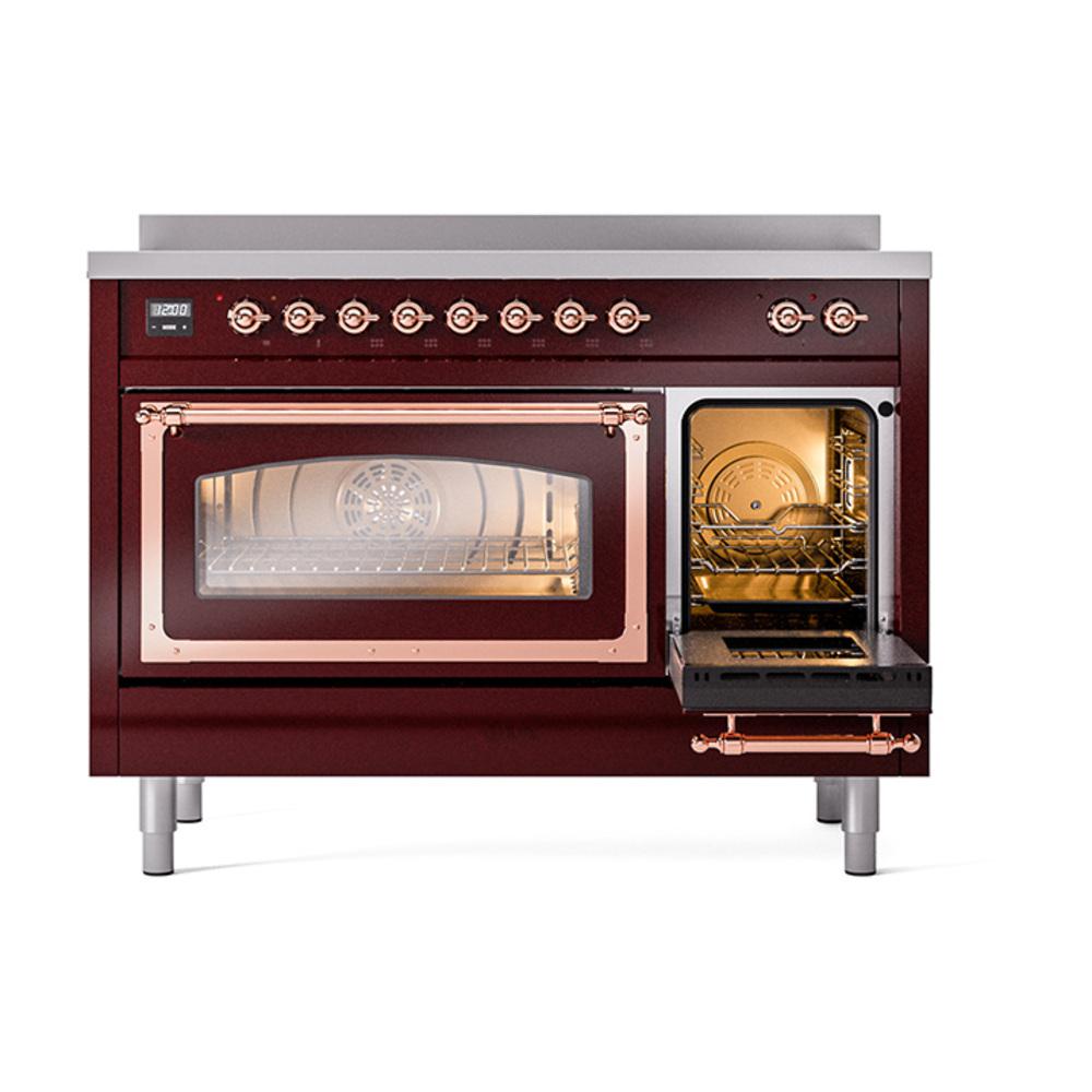 ILVE UNI486NMPBUP Nostalgie II Noblesse 48 inch Induction Range (Triple Glass Door, Burgundy, Copper)