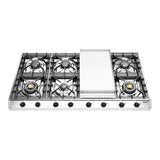 ILVE UHCP1265FNSSBLP Nostalgie II 48 inch Built-In Gas Cooktop with 8 Burners, Griddle, in Stainless Steel (Liquid Propane, Burnished)