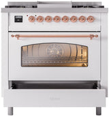 Nostalgie II 36 Inch Dual Fuel Natural Gas Freestanding Range in White with Copper Trim