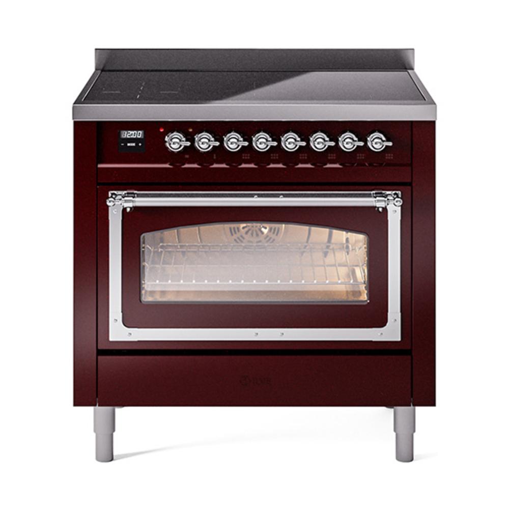 ILVE UNI366NMPBUC Nostalgie II Noblesse 36 inch Induction Range (Triple Glass Door, Burgundy, Chrome)