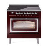 ILVE UNI366NMPBUC Nostalgie II Noblesse 36 inch Induction Range (Triple Glass Door, Burgundy, Chrome)