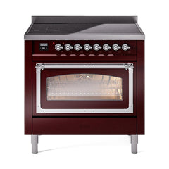ILVE UNI366NMPBUC Nostalgie II Noblesse 36 inch Induction Range (Triple Glass Door, Burgundy, Chrome)