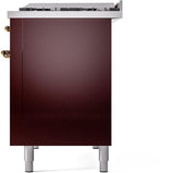Nostalgie II 48 Inch Dual Fuel Liquid Propane Freestanding Range in Burgundy with Brass Trim