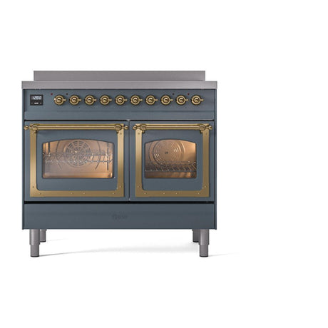 ILVE UNDI406NMPBGG Nostalgie II Noblesse 40 inch Induction Range (Triple Glass Door, Blue Grey, Brass)