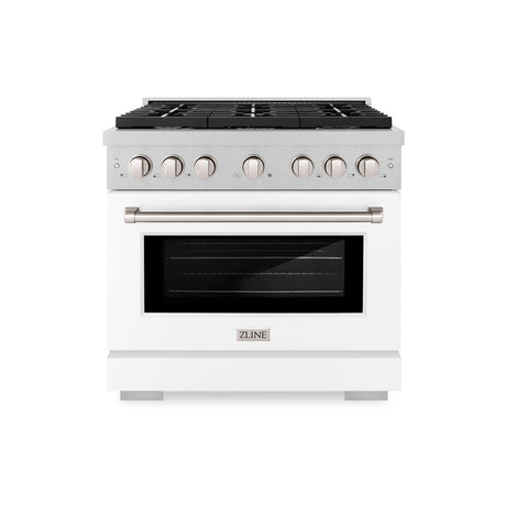 ZLINE 36 in. 5.2 cu. ft. 6 Burner Gas Range with Convection Gas Oven in DuraSnow' Stainless Steel with White Matte Door (SGRS-WM-36)