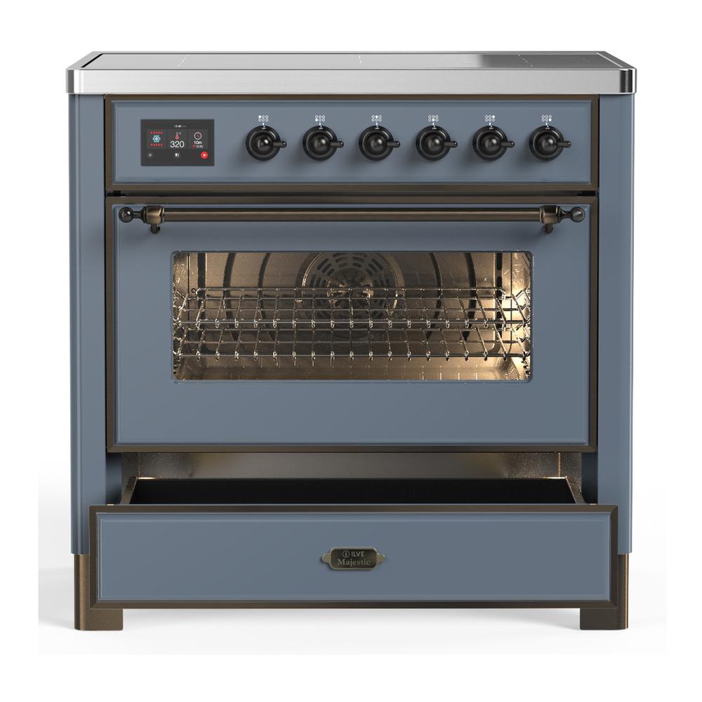ILVE UMIB36NR3BGB Majestic III 36 inch Induction Range with 6 Elements, 3.5 cu. ft. Total Oven Capacity (Triple Glass Door, Blue Grey, Burnished)