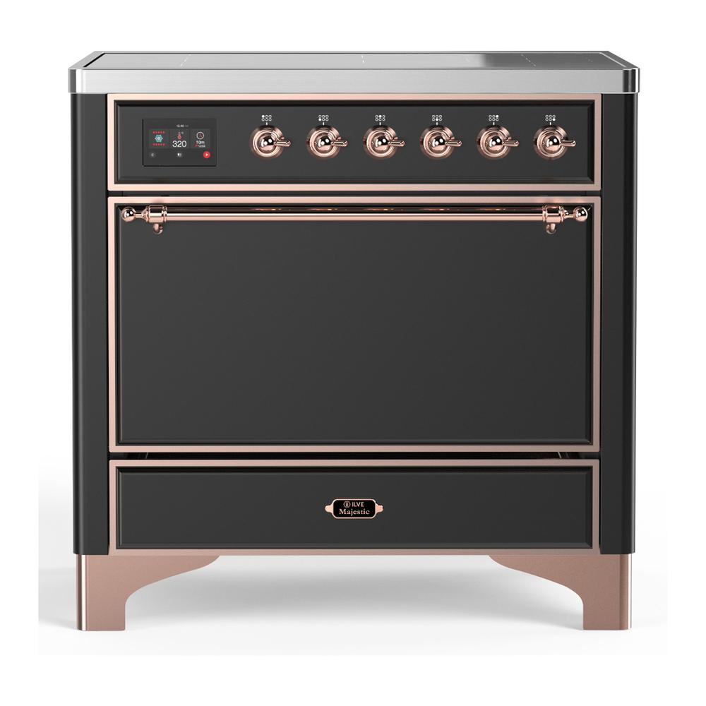 ILVE UMIB36QNR3MGP Majestic III 36 inch Induction Range with 6 Elements, 3.5 cu. ft. Total Oven Capacity (Solid Door, Graphite Matte, Copper)