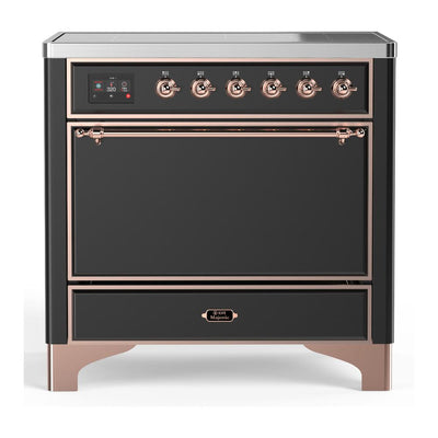 ILVE UMIB36QNR3MGP Majestic III 36 inch Induction Range with 6 Elements, 3.5 cu. ft. Total Oven Capacity (Solid Door, Graphite Matte, Copper)