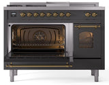 Nostalgie II 48 Inch Dual Fuel Natural Gas Freestanding Range in Matte Graphite with Brass Trim