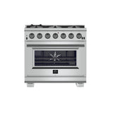 Forno Capriasca 36-Inch Gas Range, Stainless Steel, 6 Brass Burners, 120,000 BTU, Convection Oven, Energy Efficient