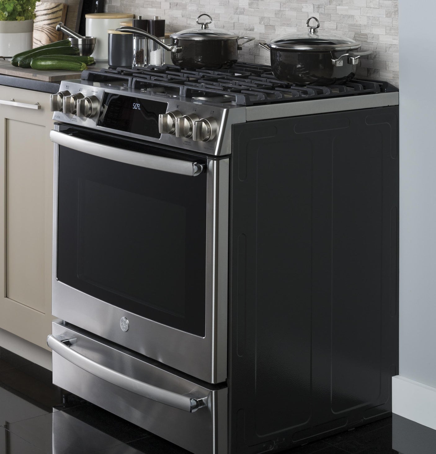 GE Profile™ 30" Smart Dual Fuel Slide-In Front-Control Range