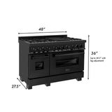 ZLINE 48" 6.0 cu. ft. Dual Fuel Range with Gas Stove and Electric Oven in Black Stainless Steel with Brass Burners (RAB-48)