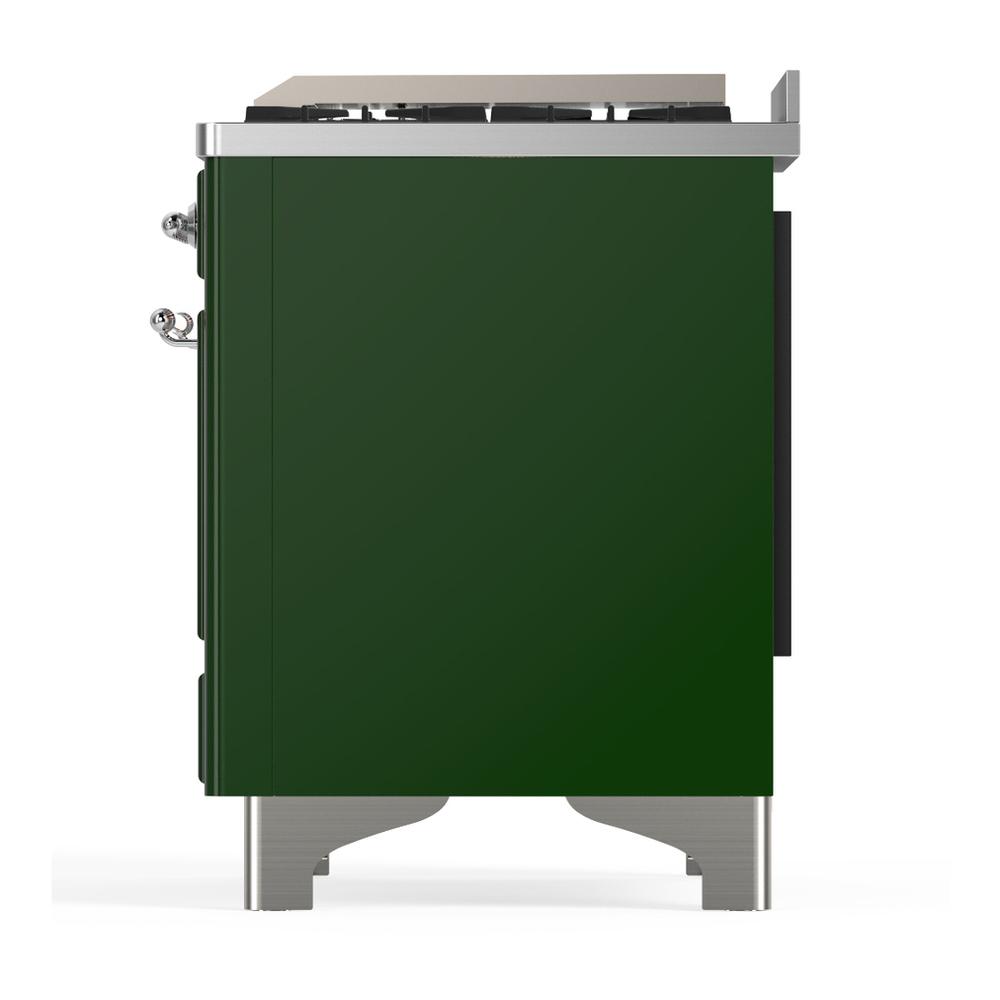 ILVE UM36FQNR3EGC Majestic III 36 inch Dual Fuel Range with 6 Black Brass Burners and Griddle, Dual Function Burner up to 25,000 BTU (Solid Door, Emerald Green, Chrome, Natural Gas)