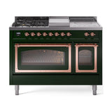 ILVE UN48FSNMPEGP Nostalgie II Noblesse 48 inch Dual Fuel Range (5 Sealed Burners + Griddle + French Top, Natural Gas, Triple Glass Door, Emerald Green, Copper)