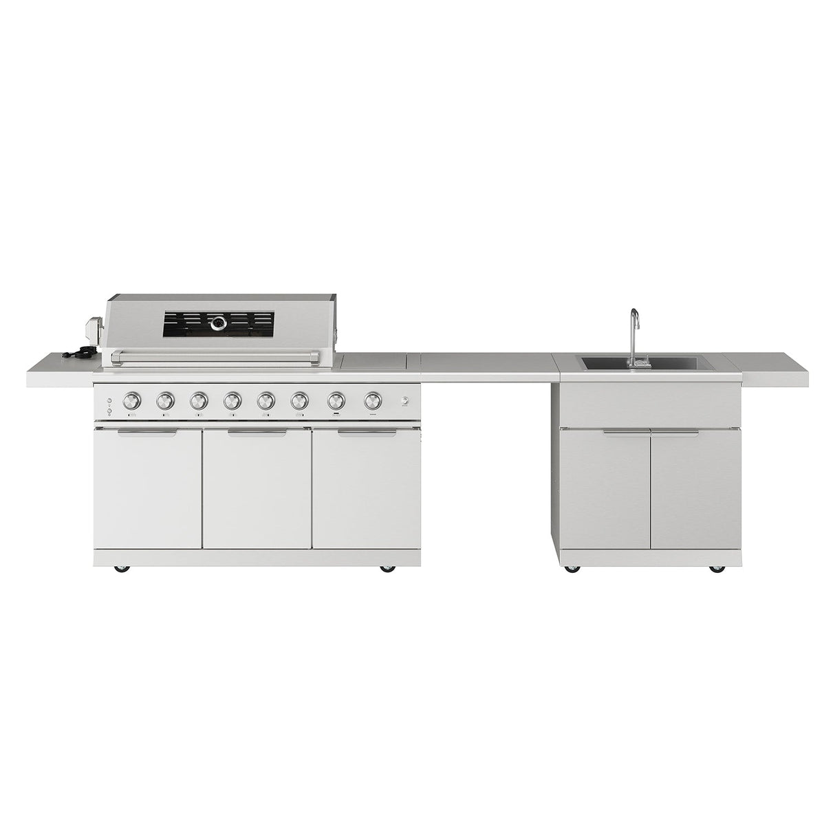 10 Ft. Outdoor Kitchen Island With Gas Grill & Side Burner, Sink & Drawer 77,000 BTU - Stainless Steel