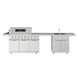 10 Ft. Outdoor Kitchen Island With Gas Grill & Side Burner, Sink & Drawer 77,000 BTU - Stainless Steel