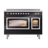 ILVE UNI486NMPBKC Nostalgie II Noblesse 48 inch Induction Range (Triple Glass Door, Glossy Black, Chrome)