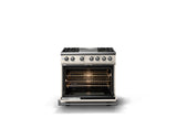 36"W. Dual Fuel Range (Burner: 4g, Finish: Pure White, Trim: Polished Chrome, Fuel: Natural Gas)