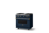 36"W. Sealed Burner Gas Range (Burner: 4g, Finish: Slate Blue, Trim: Brushed Brass, Fuel: Natural Gas)