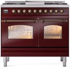 Nostalgie II 40 Inch Dual Fuel Natural Gas Freestanding Range in Burgundy with Bronze Trim
