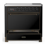 ILVE UMIB36QNR3BKB Majestic III 36 inch Induction Range with 6 Elements, 3.5 cu. ft. Total Oven Capacity (Solid Door, Glossy Black, Burnished)