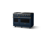 48"W. Sealed Burner Gas Range (Burner: 6g, Finish: Slate Blue, Trim: Brushed Brass, Fuel: Natural Gas)