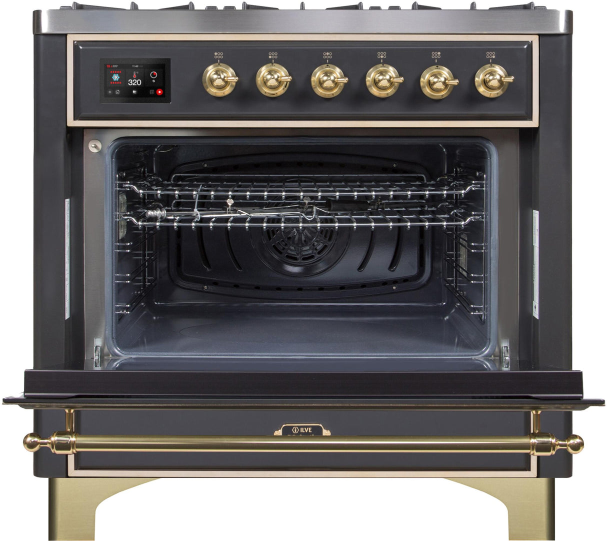 36" Majestic II Series Freestanding Dual Fuel Single Oven Range with 6 Sealed Burners, Triple Glass Cool Door, Convection Oven, TFT Oven Control Display and Child Lock in Matte Graphite