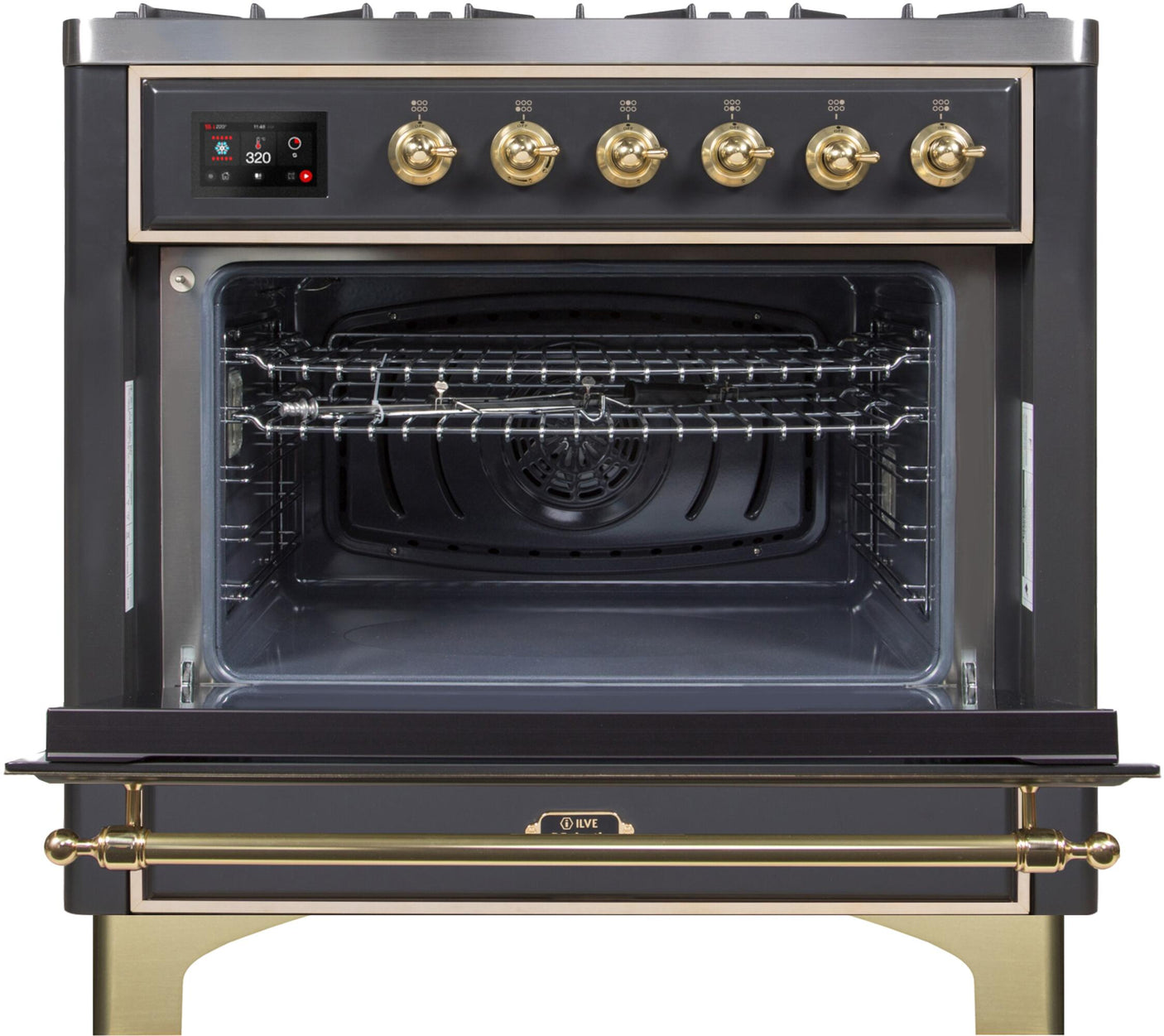 36" Majestic II Series Freestanding Dual Fuel Single Oven Range with 6 Sealed Burners, Triple Glass Cool Door, Convection Oven, TFT Oven Control Display and Child Lock in Matte Graphite
