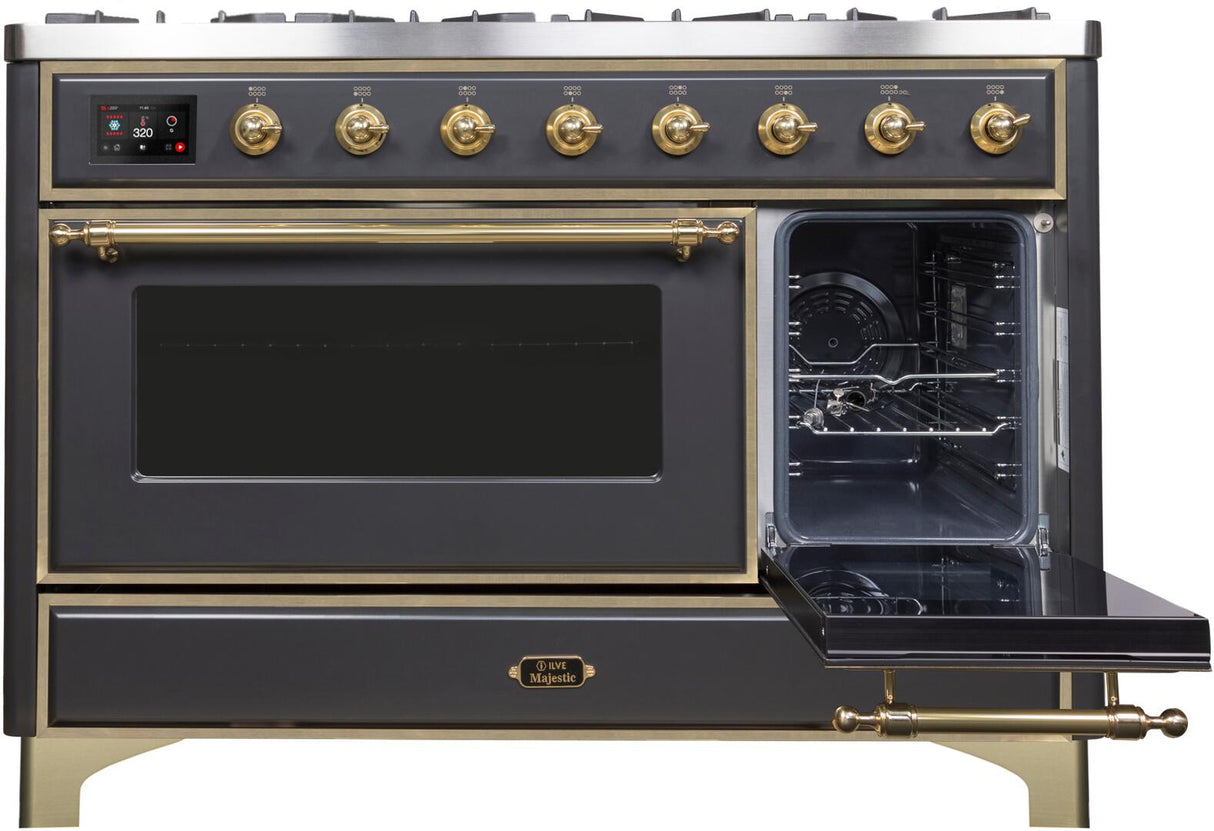 Majestic II 48 Inch Dual Fuel Liquid Propane Freestanding Range in Matte Graphite with Brass Trim