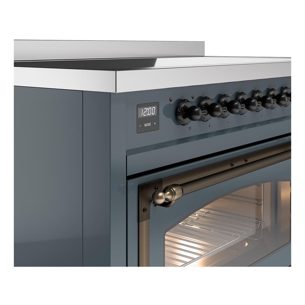ILVE UNI486NMPBGB Nostalgie II Noblesse 48 inch Induction Range (Triple Glass Door, Blue Grey, Burnished)