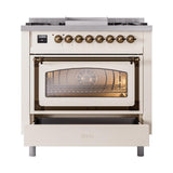 ILVE UN36FNMPAWB Nostalgie II Noblesse 36 inch Dual Fuel Range (Natural Gas, Triple Glass Door, Antique White, Burnished)