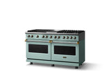 60"W.Dual Fuel Range (Finish: Splash, Trim: Brushed Brass, Fuel: Natural Gas)