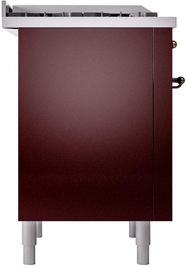 Nostalgie II 36 Inch Dual Fuel Natural Gas Freestanding Range in Burgundy with Bronze Trim
