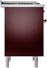 Nostalgie II 36 Inch Dual Fuel Natural Gas Freestanding Range in Burgundy with Bronze Trim