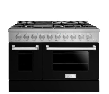 FGR488BBB41 48" All Gas Freestanding Range in Black with Brass Knob Kit Set