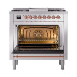 ILVE UN36FNMPSSPLP Nostalgie II Noblesse 36 inch Dual Fuel Range (Liquid Propane, Triple Glass Door, Stainless Steel, Copper)