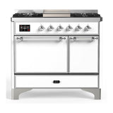 ILVE UMD40FQNR3WHC Majestic III 40 inch Dual Fuel Range with 6 Burners and Griddle, Dual Function Burner up to 25,000 BTU (Natural Gas, Solid Door, White, Chrome)