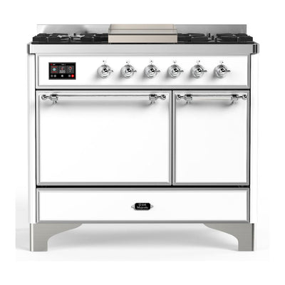 ILVE UMD40FQNR3WHC Majestic III 40 inch Dual Fuel Range with 6 Burners and Griddle, Dual Function Burner up to 25,000 BTU (Natural Gas, Solid Door, White, Chrome)