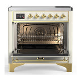ILVE UMIB36QNR3AWG Majestic III 36 inch Induction Range with 6 Elements, 3.5 cu. ft. Total Oven Capacity (Solid Door, Antique White, Brass)