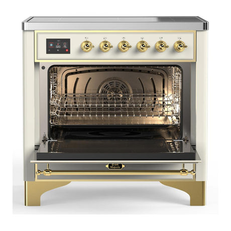 ILVE UMIB36QNR3AWG Majestic III 36 inch Induction Range with 6 Elements, 3.5 cu. ft. Total Oven Capacity (Solid Door, Antique White, Brass)