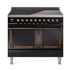 ILVE UNDI406QNMPBKB Nostalgie II Noblesse 40 inch Induction Range (Solid Door, Glossy Black, Burnished)