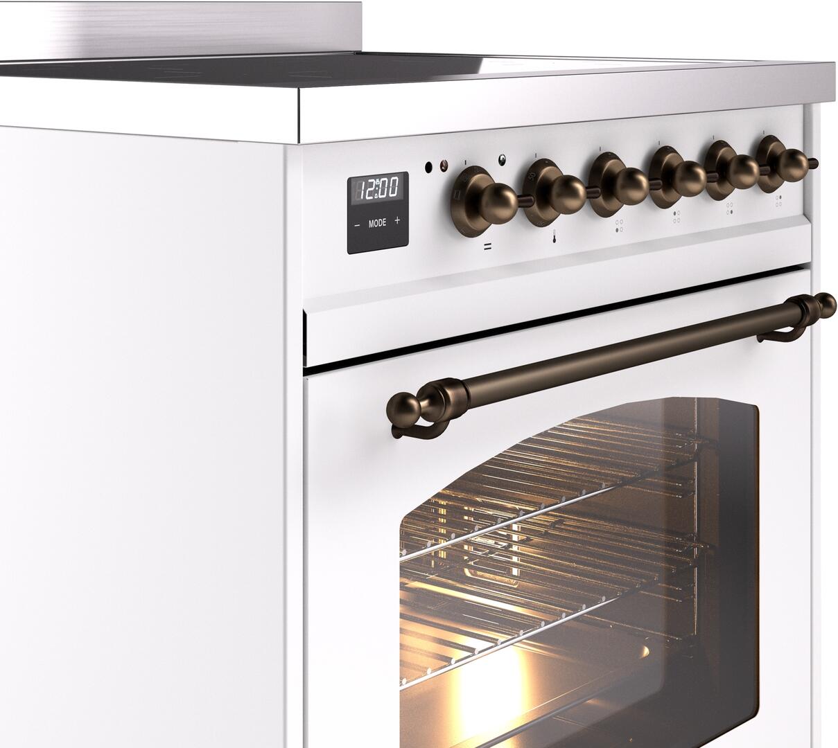 Nostalgie II 30 Inch Electric Freestanding Range in White with Bronze Trim