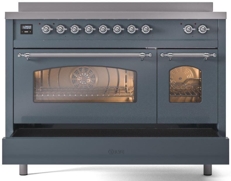 Nostalgie II 48 Inch Electric Freestanding Range in Blue Grey with Chrome Trim