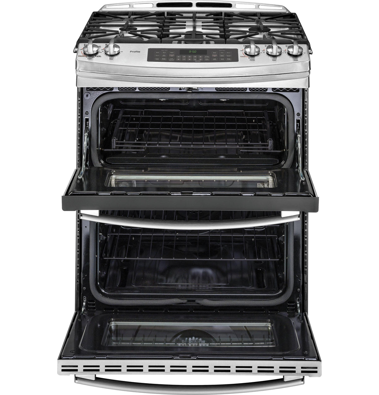 GE Profile™ Series 30" Slide-In Front Control Double Oven Gas Range