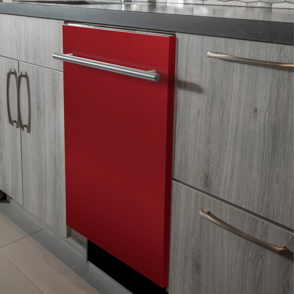 ZLINE 24 in. Top Control Dishwasher with Stainless Steel Tub and Modern Style Handle, 52dBa (DW-24) [Color: Red Gloss]